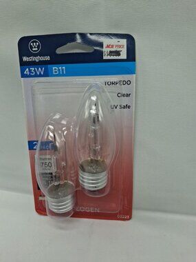 Westinghouse Bulbs, 43 Watts Warm White, Torpedo,  2 pack, E26 Base